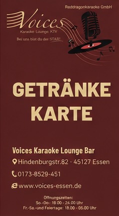Voices Karaoke Lounge Bar – Getränkekarte Umschlag