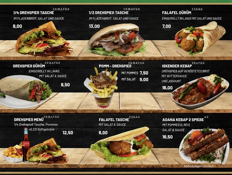 Köz Kebab – Innenseite Speisekarte mit Preisen